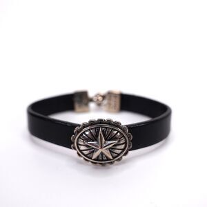 King Baby Star Concho Black Leather Bracelet With Hook Clasp .925 USA